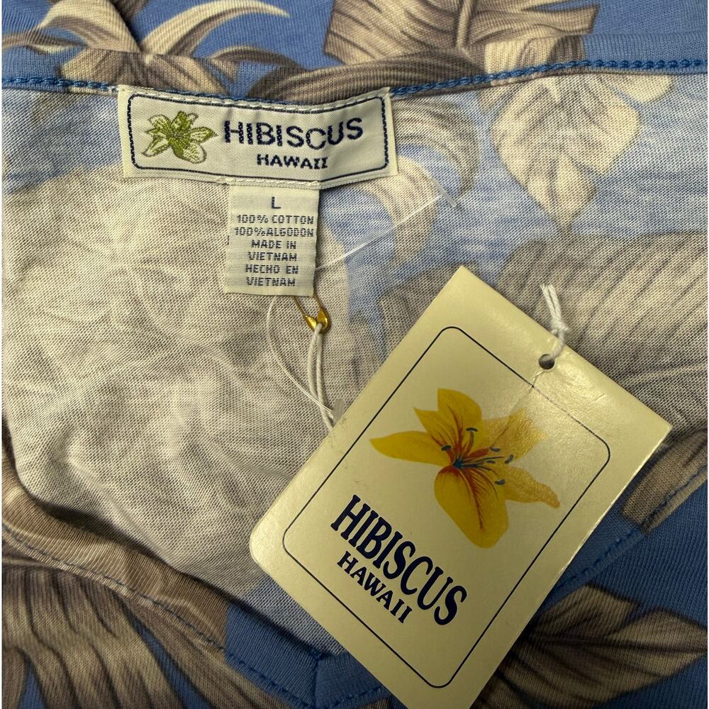 Hibiscus Hawaii Top Large L Blue Pineapple V-Neck Short Sleeve Women Aloha New - Picture 7 of 9